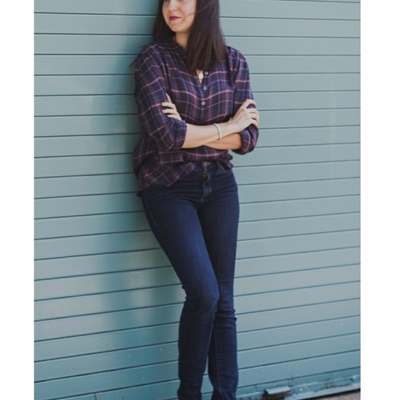 Plaid Flannel Button Up Top Roll Tab Sleeves XXL - Picture 8 of 8